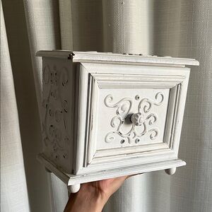 White Carved Wooden Jewelry Box